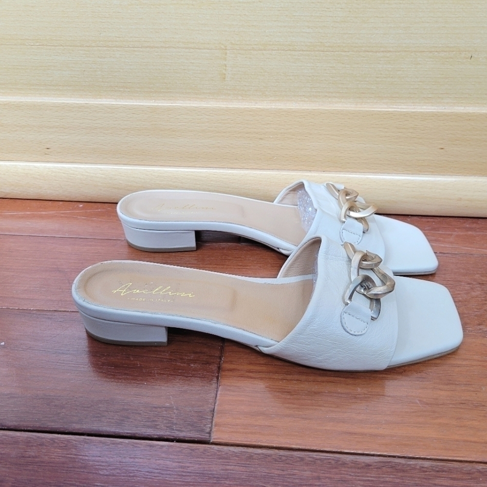 Avellini Beige Leather Slides - Picture 4 of 7